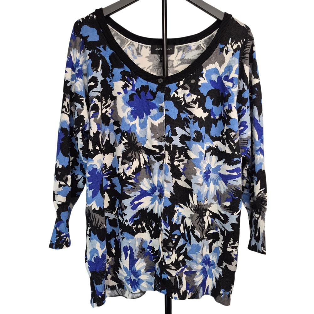 Lane Bryant Floral Button Front Cardigan Blue Black White Size 18/20